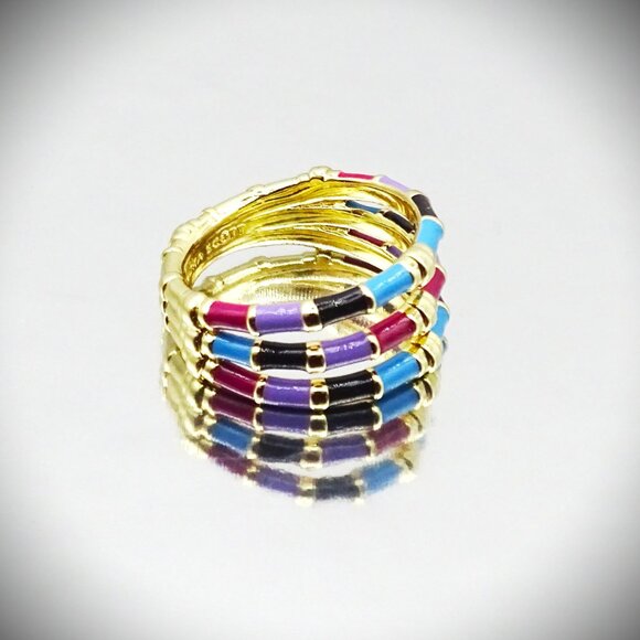 KENDRA SCOTT Essie Yellow Gold Plate Multicolor Enamel Ring Size 6 - Picture 2 of 5